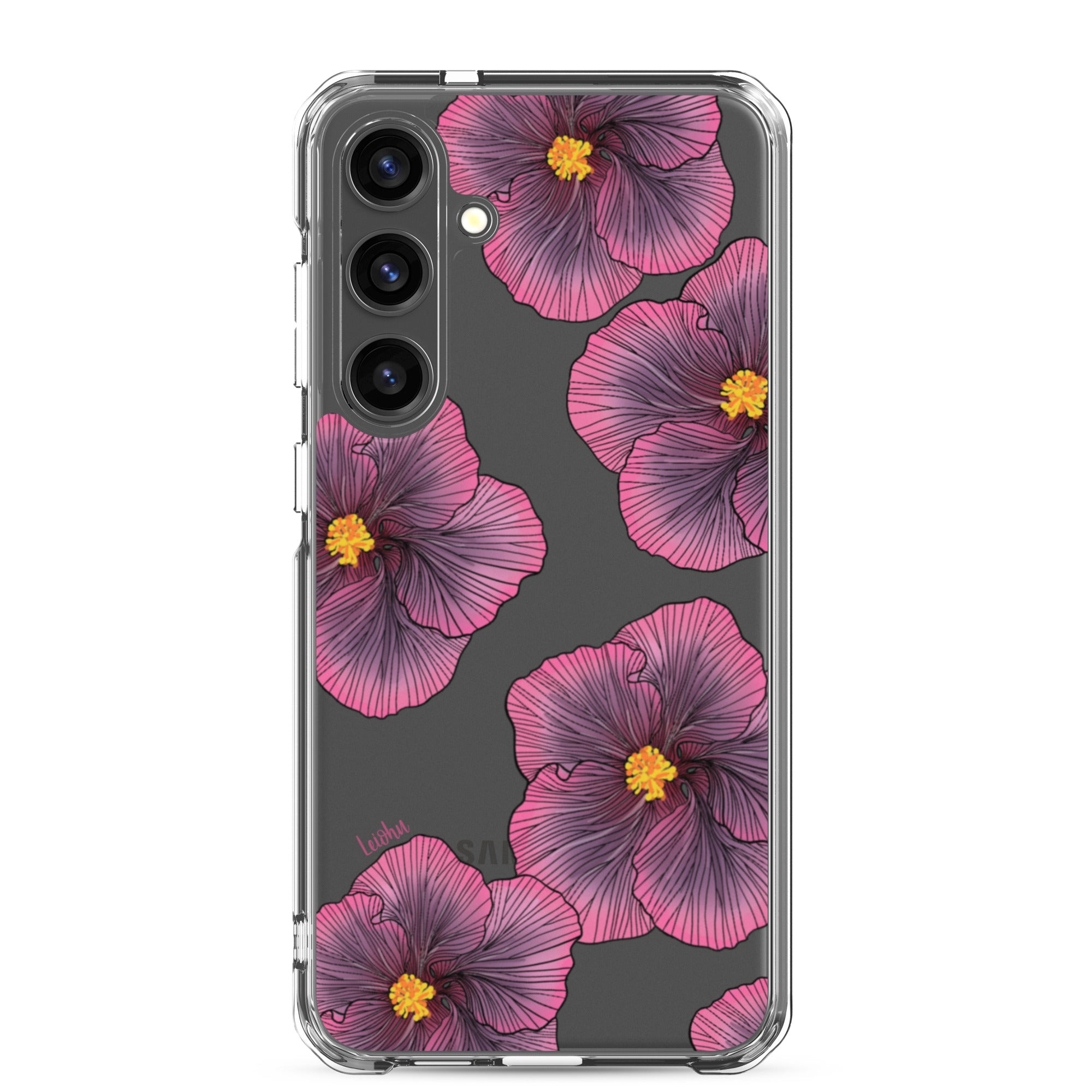 Sunset Hibiscus Clear Phone Case for Samsung Galaxy - Slim Protective Cover with Floral Design for Everyday Use, Work, and Travel