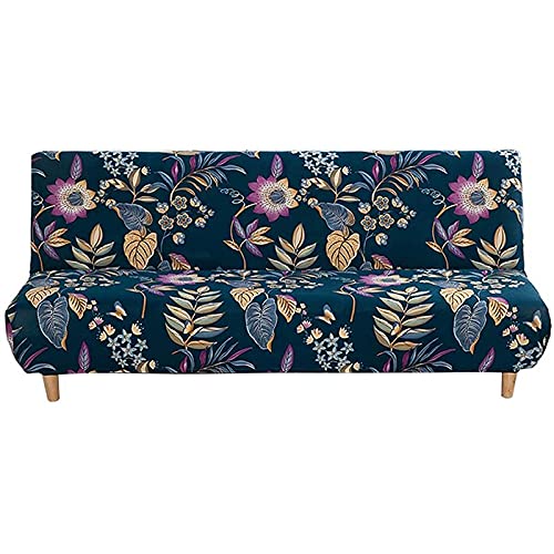 Velvet Plush Futon Sofa Slipcover for 2/3 Seater Armless Sofa Bed - Teal Green & Yellow Stretch Fabric Protector with Leg Covers - Perfect for Small Spaces, Dorm Rooms & Guest Beds