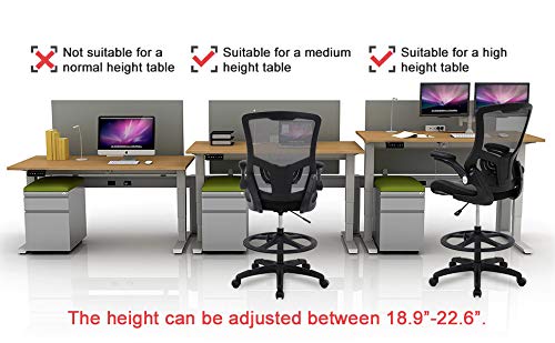 Ergonomic Drafting Chair with Flip-Up Arms, Footrest & Adjustable Height - Mesh Office Chair for Standing Desk, Home Office & Studio Work - Black (Perfect for Architects, Artists & Long Work Sessions)