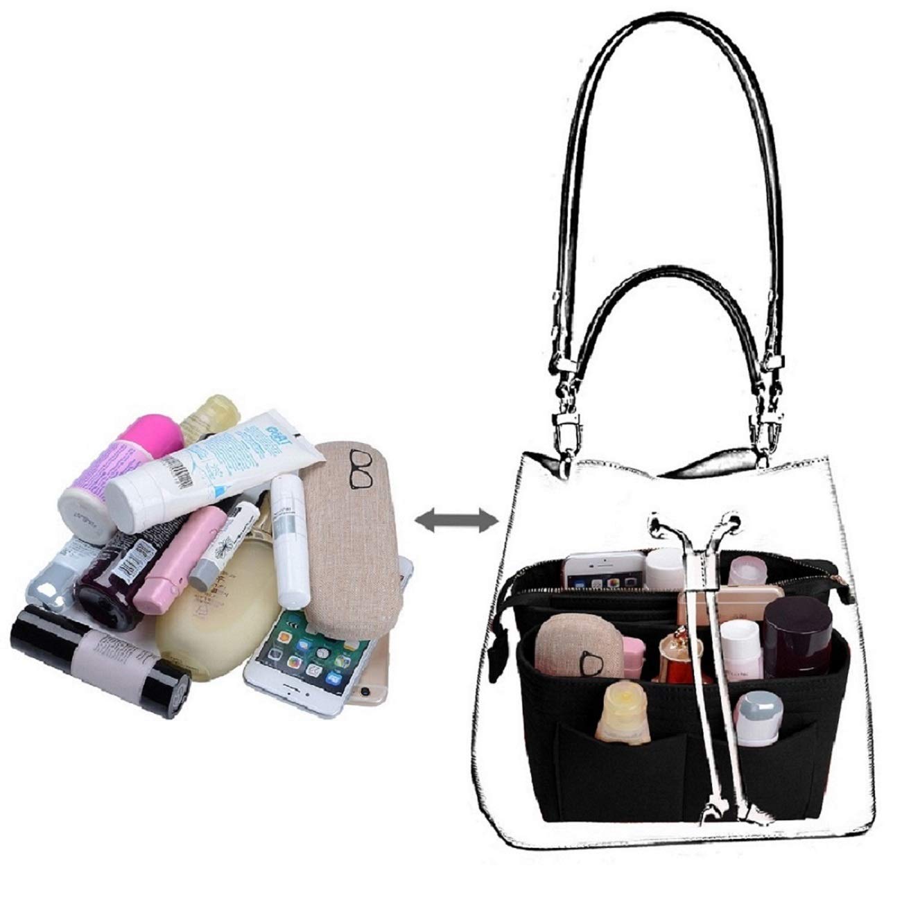 ZTUJO Purse Organizer Insert for LV NeoNoe Noé - 2 Pack Handbag Organizer with Multiple Pockets | Perfect for Travel, Work & Daily Use to Keep Essentials Organized