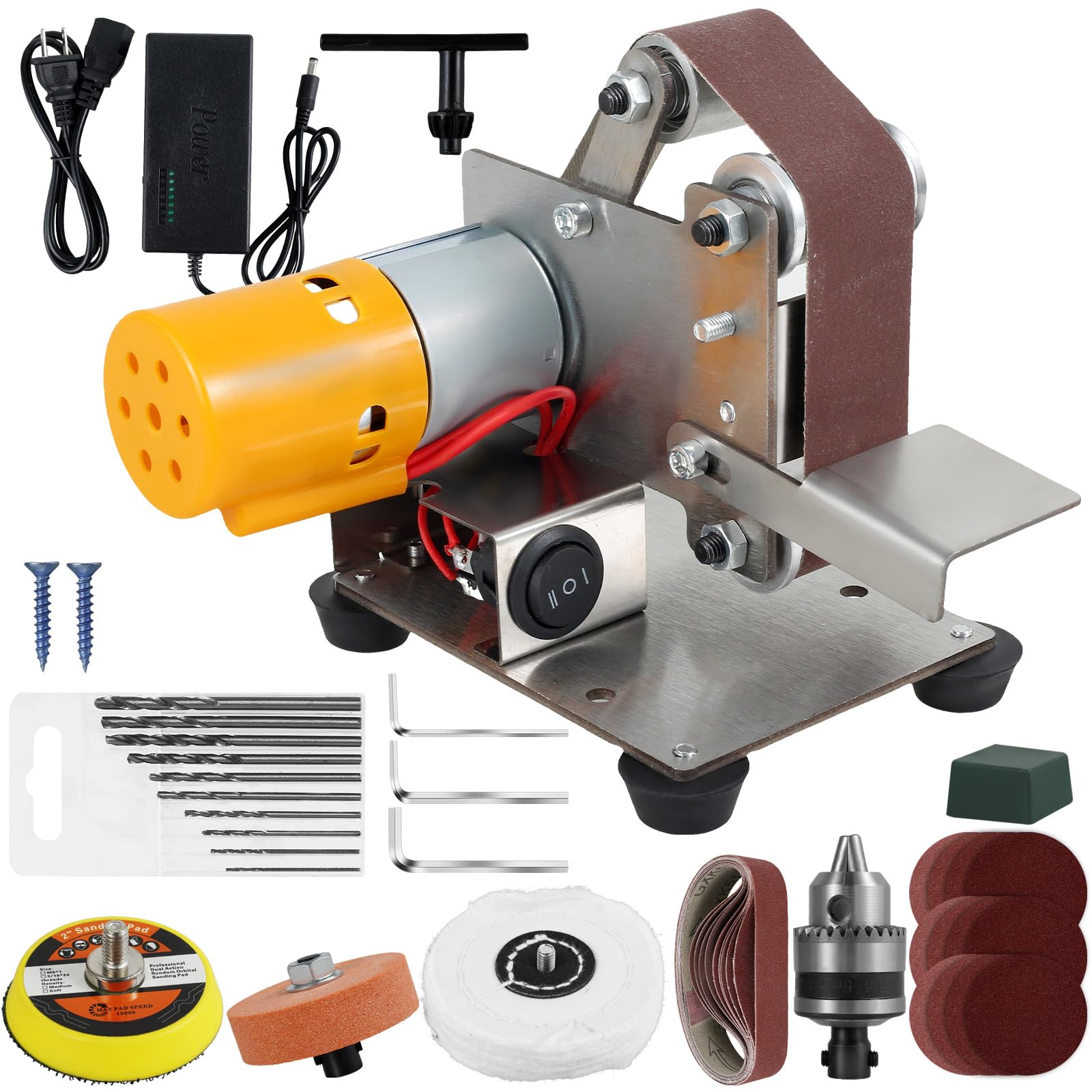 **Mini Belt Sander - 7-Speed Adjustable Electric Polishing & Sharpening Machine with 120-1000 Grit Sanding Belts & Polishing Pad - Perfect for DIY, Woodworking, Metalworking & Jewelry Making**