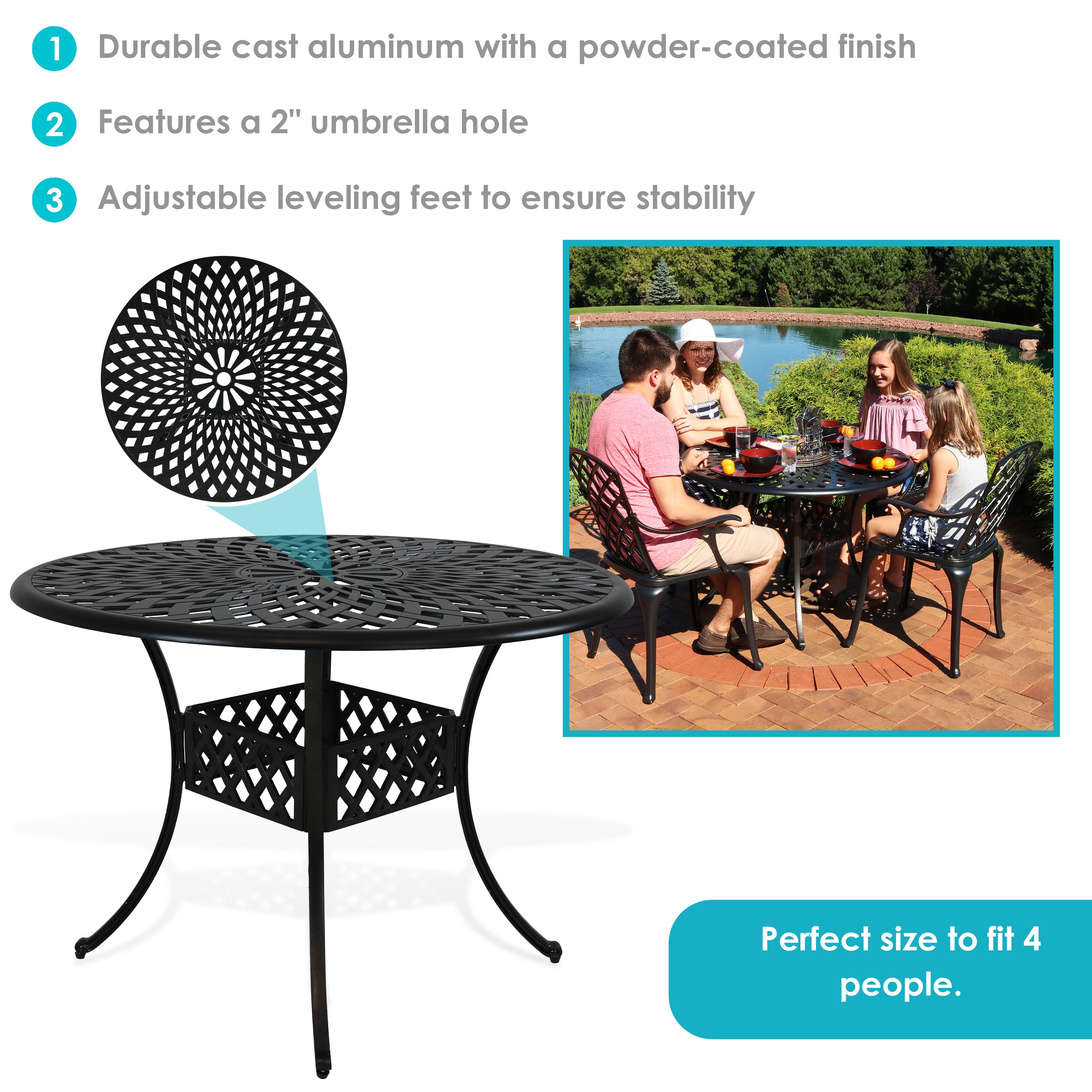 Sunnydaze Crossweave Cast Aluminum Round Patio Table 41