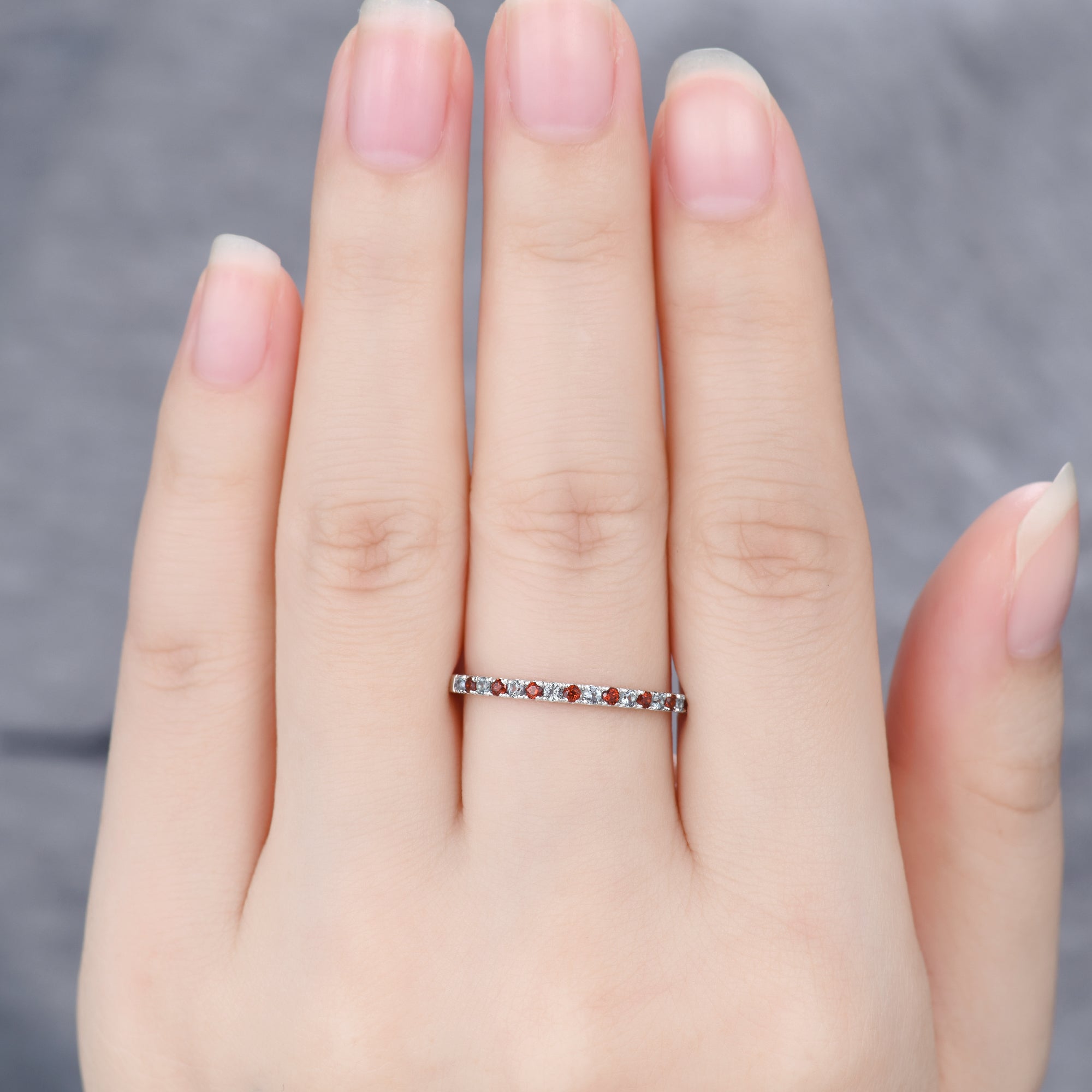 Alexandrite Garnet Wedding Band - 1.5mm Half Eternity Stackable Ring for Women | Perfect for Engagement, Anniversary & Everyday Stacking Jewelry