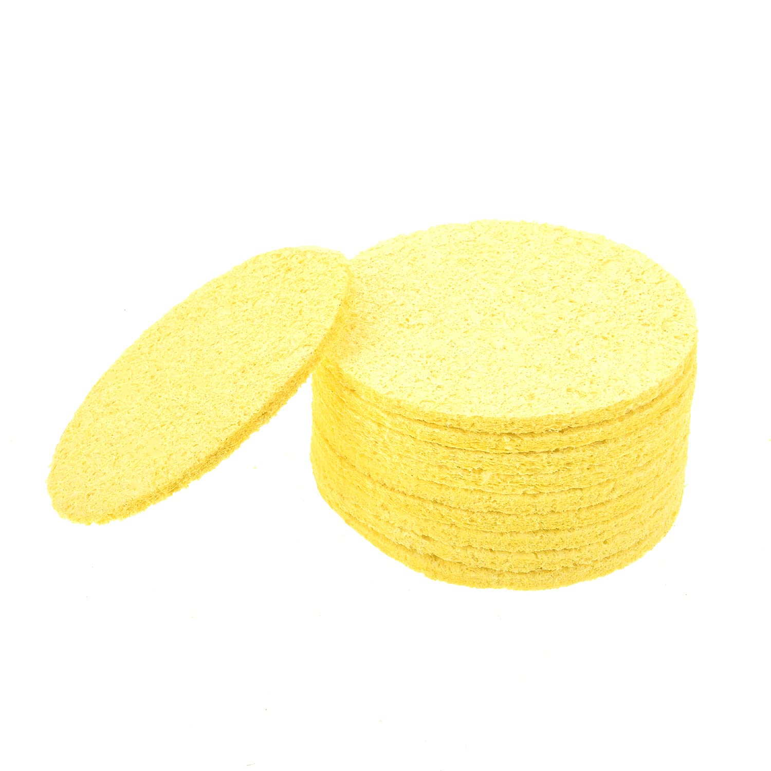 Fielect 10Pcs High-Temperature Soldering Sponge 55mmx55mmx11mm - Yellow Round Cleaning Pads for Soldering Iron Tips - Perfect for Electronics Repair, DIY Projects, and Professional Soldering Work