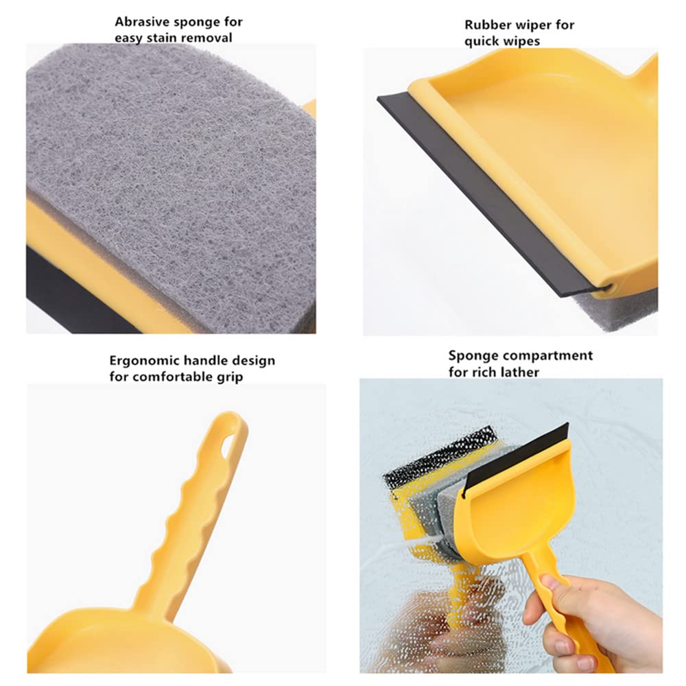 2-Pack Bathroom Wall Cleaning Sponge Brush - Double Sided Window Scrubber with Handle for Mirrors, Tiles, and Glass - Portable Window Cleaning Tool (Yellow) - Perfect for Bathroom, Kitchen, and Car Windows