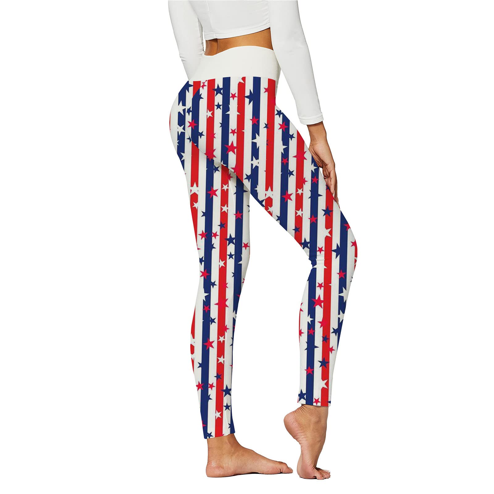 LINHUI Patriotic American Flag Leggings for Women - High Waisted Workout Pants for Running, Yoga & Pilates - Comfortable Fitness Leggings for Exercise & Daily Wear