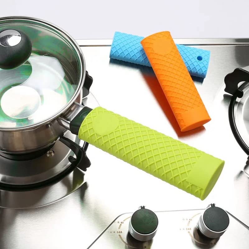 6.1 Inch Heat Resistant Silicone Pot Handle Sleeve - Non-Slip Hot Handle Holder for Cast Iron Pots, Woks, Frying Pans & Skillets - Oven Safe Green Potholders (2 Pack) - Perfect for Cooking, Grilling & Baking