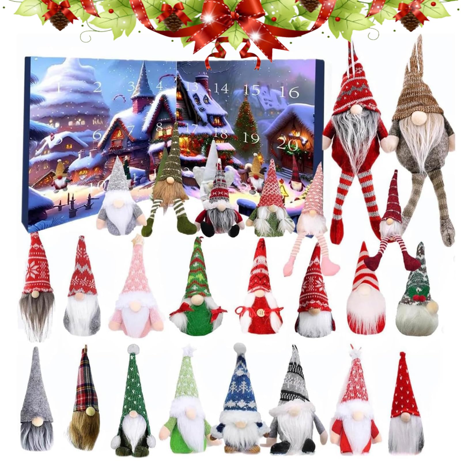 2024 Christmas Gnome Advent Calendar with 24 Plush Gnome Toys - 24 Day Countdown Calendar for Kids & Adults - Perfect Holiday Gift for Family & Friends - Home & Office Christmas Decor