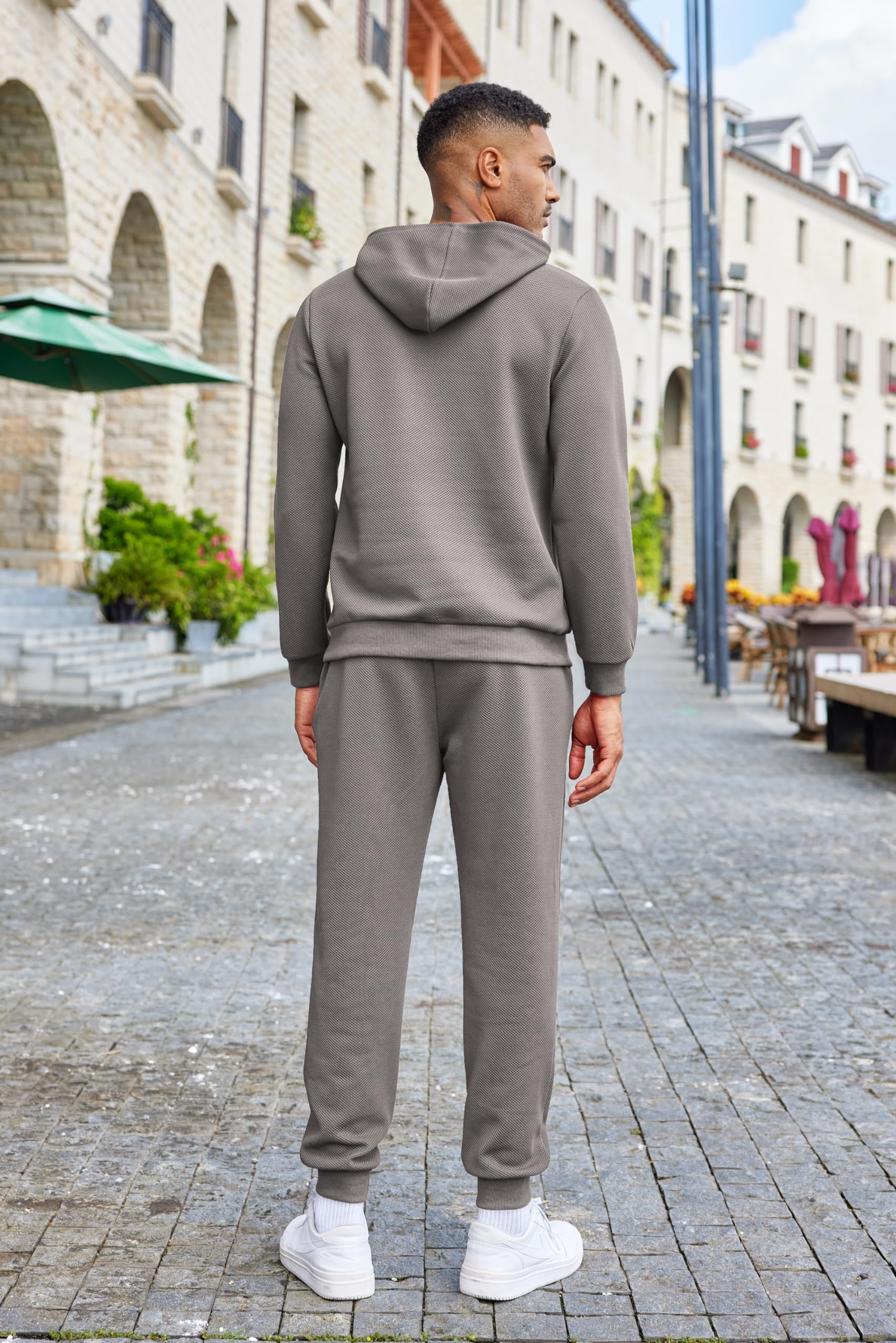 COOFANDY Men's 2-Piece Waffle Hoodie Tracksuit Set - Breathable Jogging Suit for Running, Gym & Casual Wear | Athletic Sweatsuit for Men
