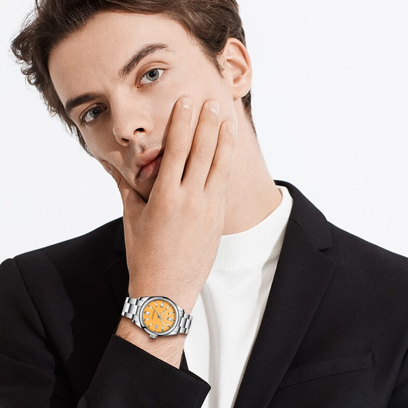 Waterproof Stainless Steel Analog Chronograph Watch for Men - Fashionable Dress Watch with Luminous Hands - Perfect Gift for Him (Ideal for Business, Formal Events & Daily Wear)