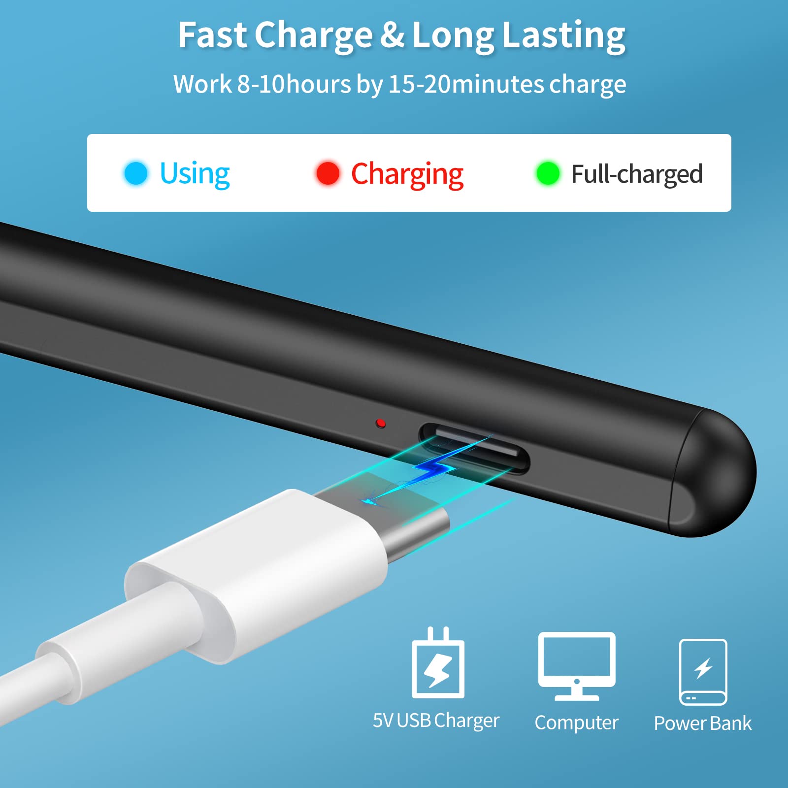 Fast Charging Stylus Pen for iPad 9th & 10th Generation - Compatible with Apple iPad Pro 11/12.9 Inch, iPad 6-10 Gen, iPad Mini 5-6, iPad Air 3-5 - Digital Pencil for Drawing, Note Taking & Professional Design - Black