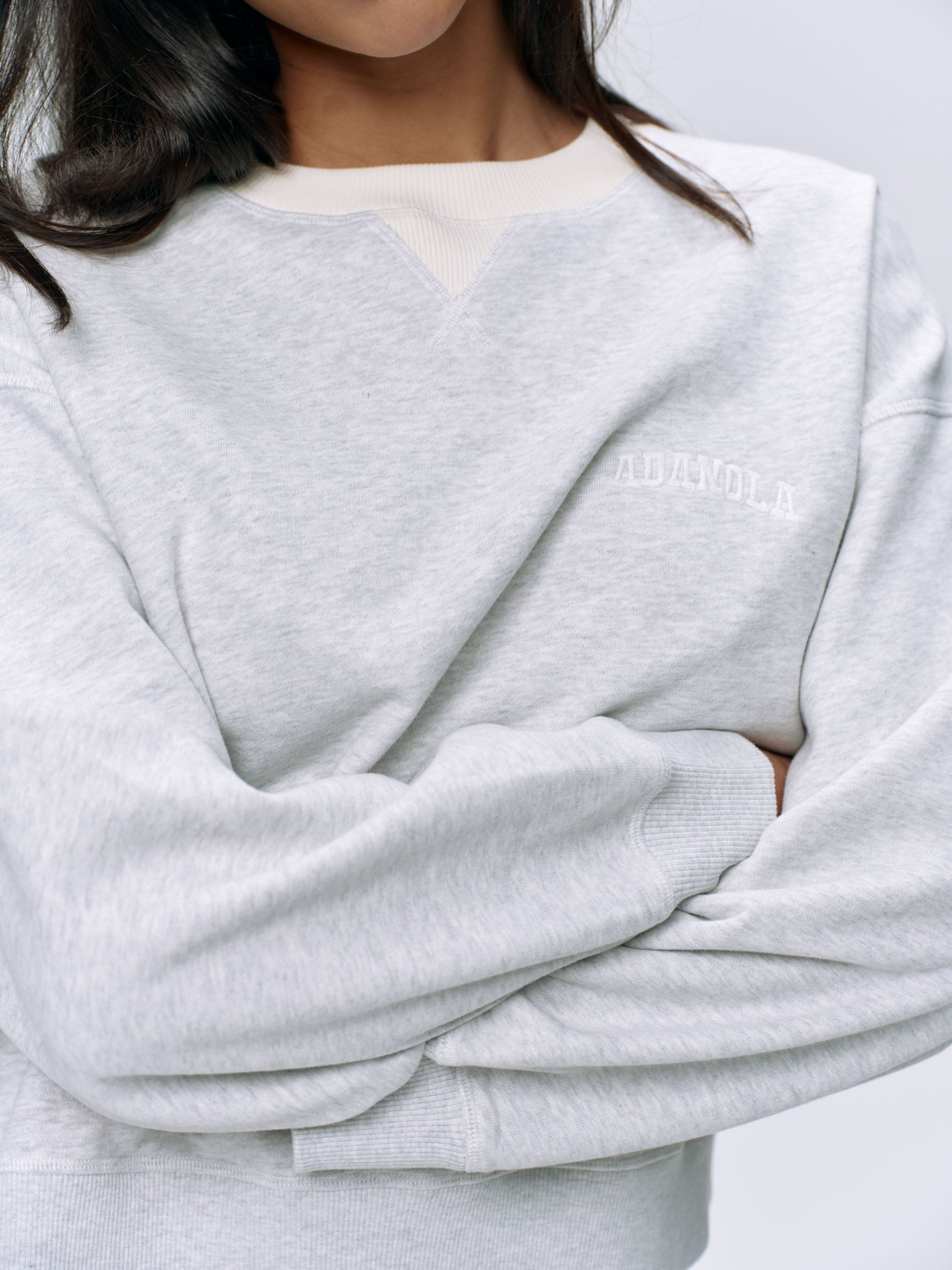 Varsity Loose Fit Sweatshirt - Light Grey Melange & Marshmallow White | Comfortable Casual Pullover for Men & Women | Perfect for College, Gym, and Everyday Wear