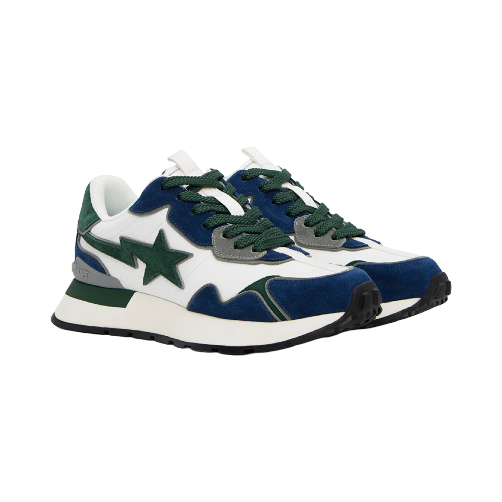 Bape Roadsta Sneakers - White, Green & Navy Colorway | Stylish Streetwear Shoes for Men & Women | Perfect for Casual Wear, Urban Fashion & Sneaker Collectors