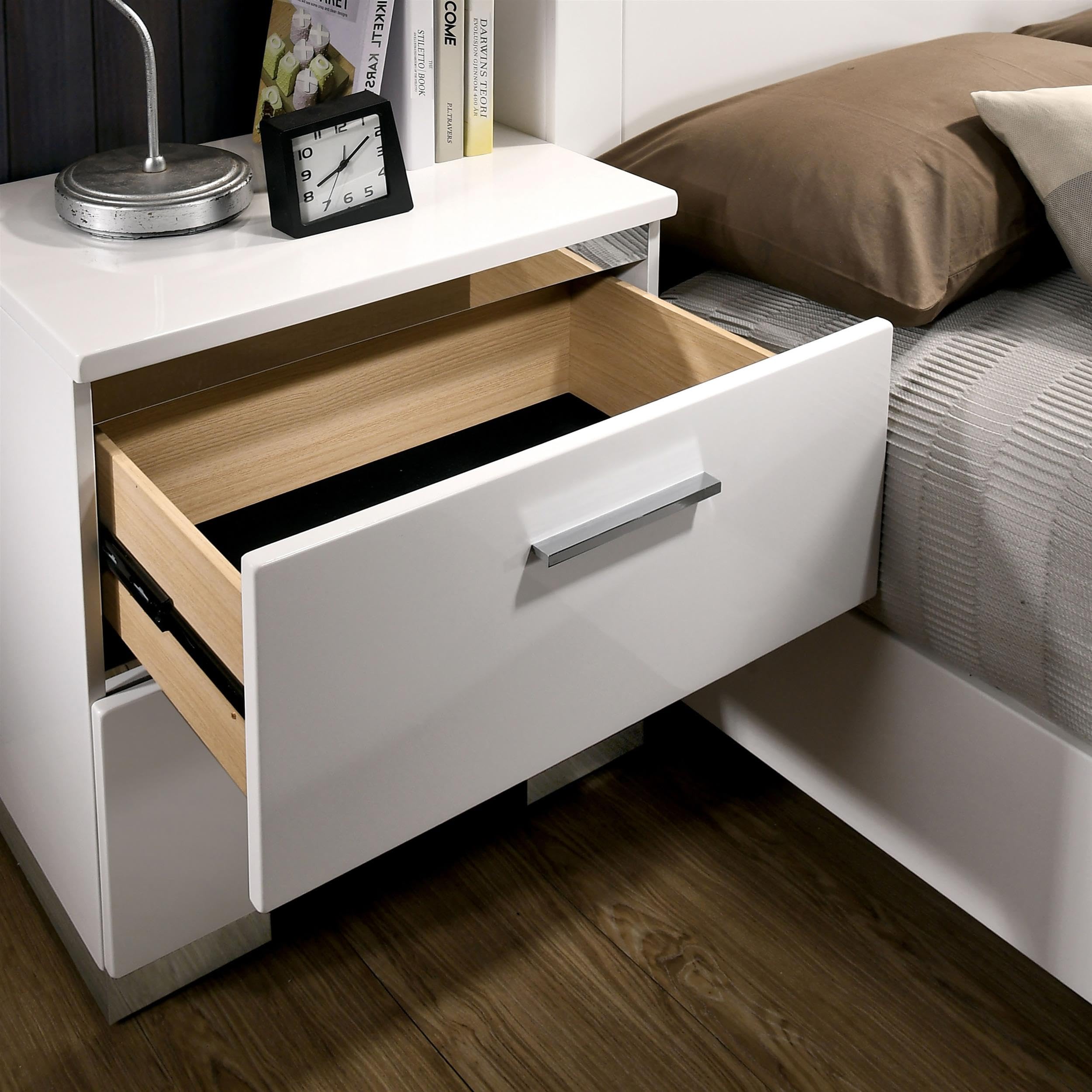 FOA Quaker Modern 3-Piece White Wood Bedroom Set - King Size Bed with 2 Nightstands | Solid Wood Furniture for Master Bedroom & Guest Room Decor