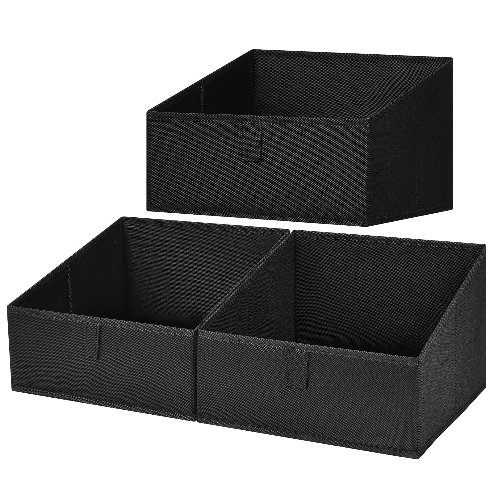 DIMJ Closet Storage Baskets 3-Pack - Black Fabric Organizer Bins for Shelves, Linen Closet & Home Organization - Decorative Storage Cubes for Bedroom, Bathroom & Nursery