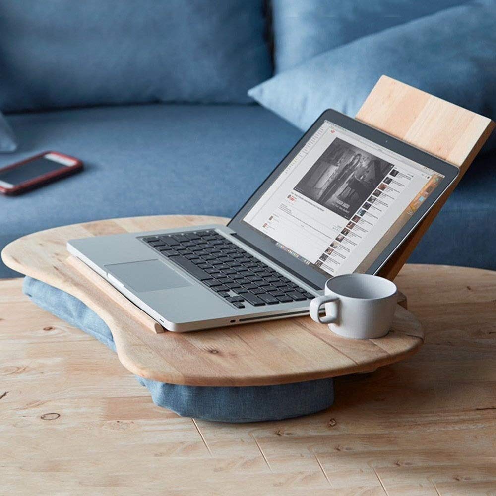 Premium Large Bamboo Lap Desk for Laptop with Cushion & Handle - Portable Laptop Stand, Writing Tray for Sofa, Bed, Reading - Perfect for Work, Study & Relaxation at Home or Office