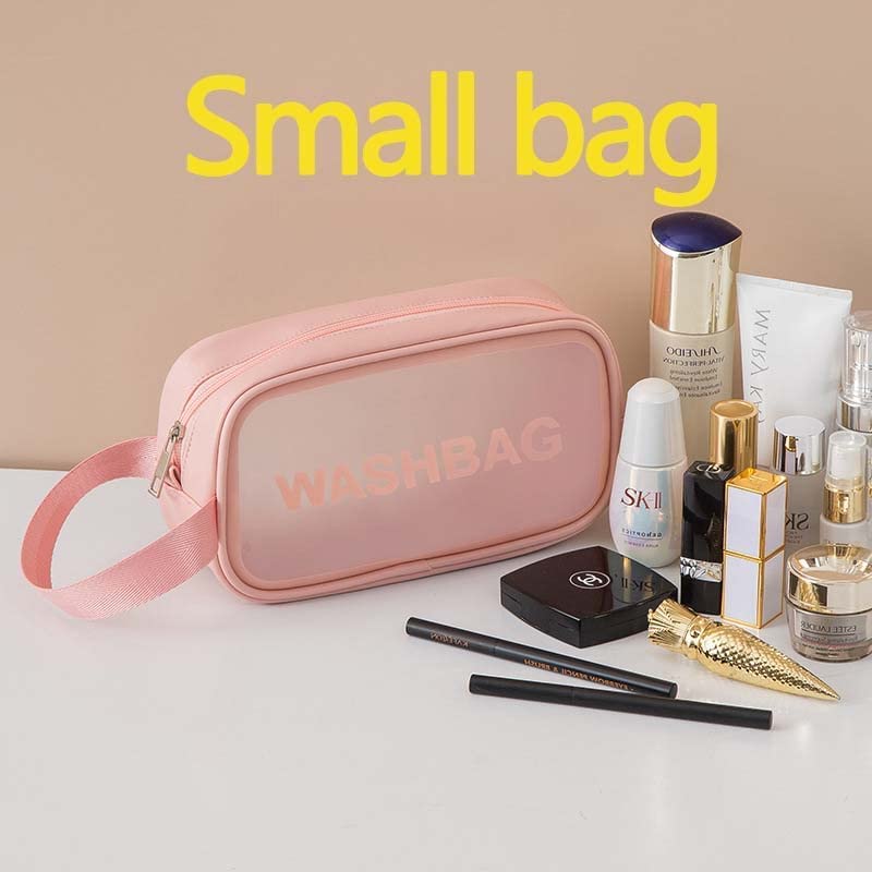 Waterproof PVC Clear Toiletry Bag for Women & Men - Travel Makeup Cosmetic Organizer with Zipper, Portable Carry Pouch (Set of 2 Pink Bags) - Perfect for Gym, Travel, and Daily Essentials Storage