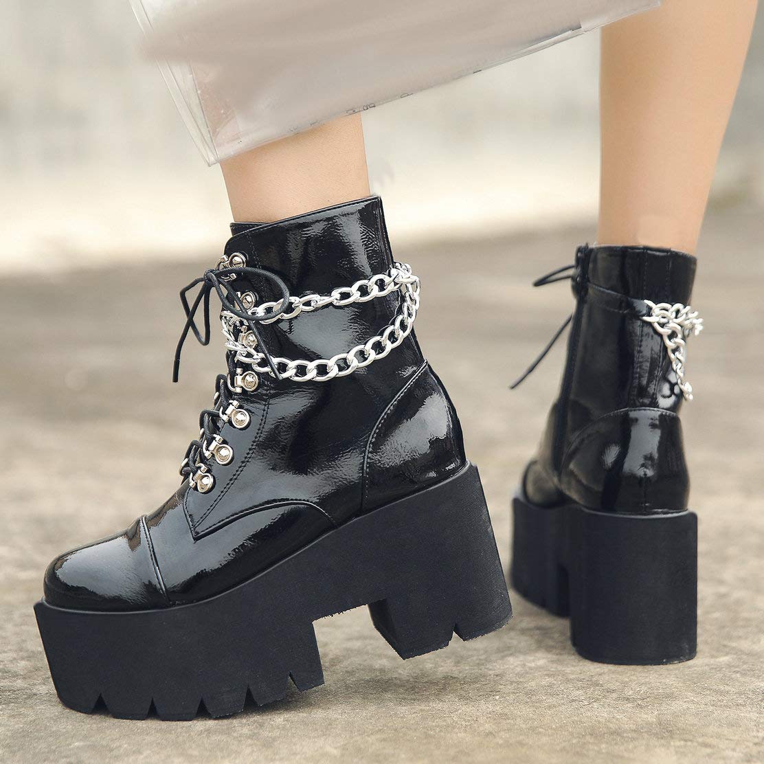 Caradise Women's Gothic Platform Combat Boots - Punk Chunky Heel Lace Up Ankle Booties for Casual Outfits & Streetwear Fashion