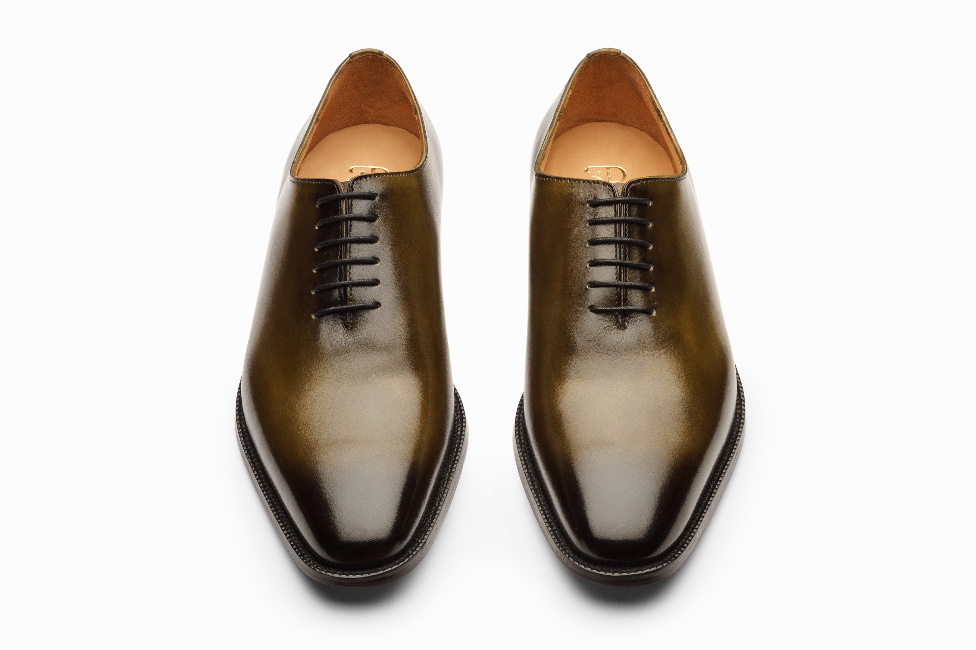 Premium Wholecut Oxford Dress Shoes for Men - Olive & Black Patina Finish - Formal Business & Wedding Attire