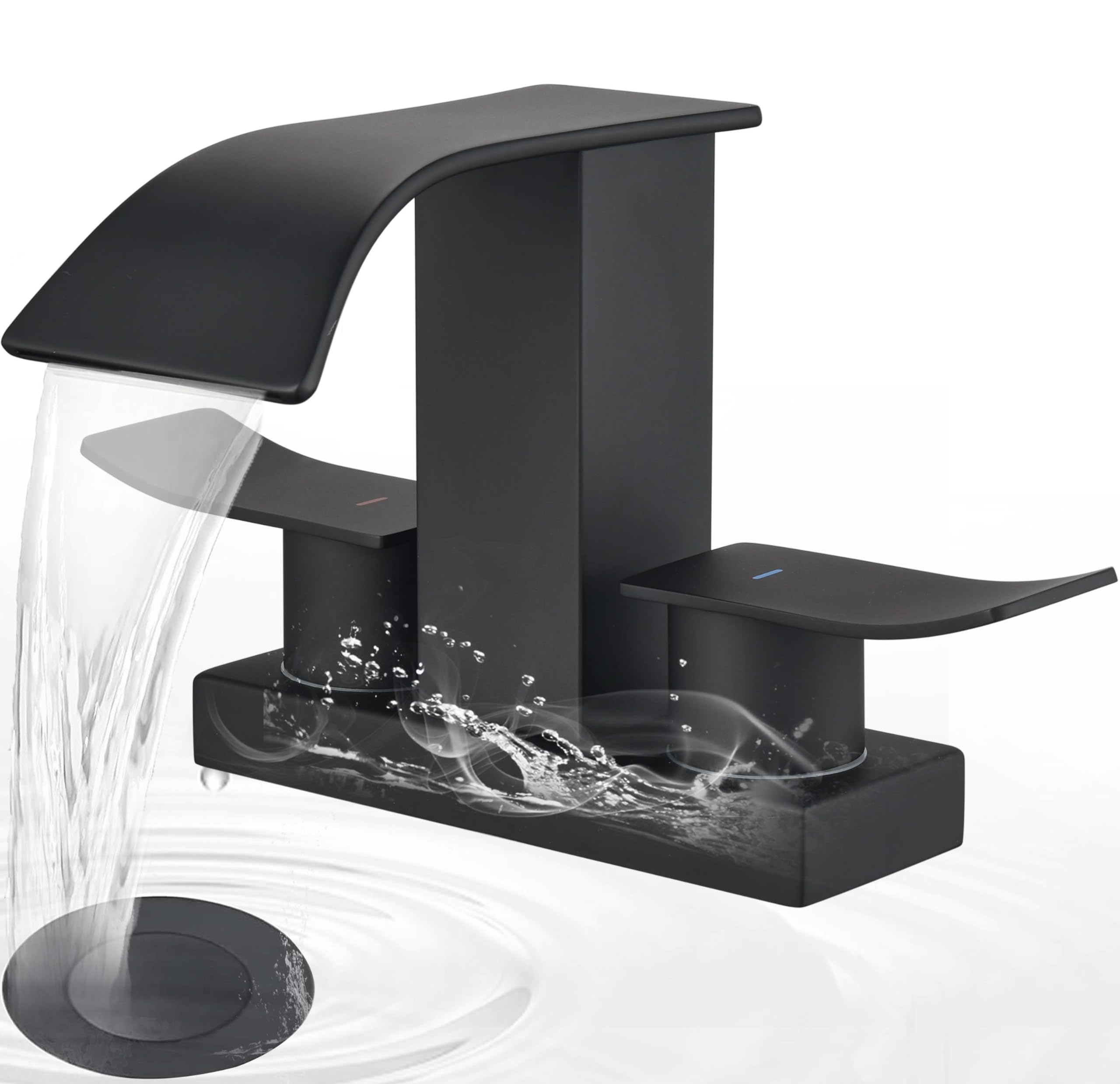 Black Waterfall Bathroom Faucet - 2 Handle 4