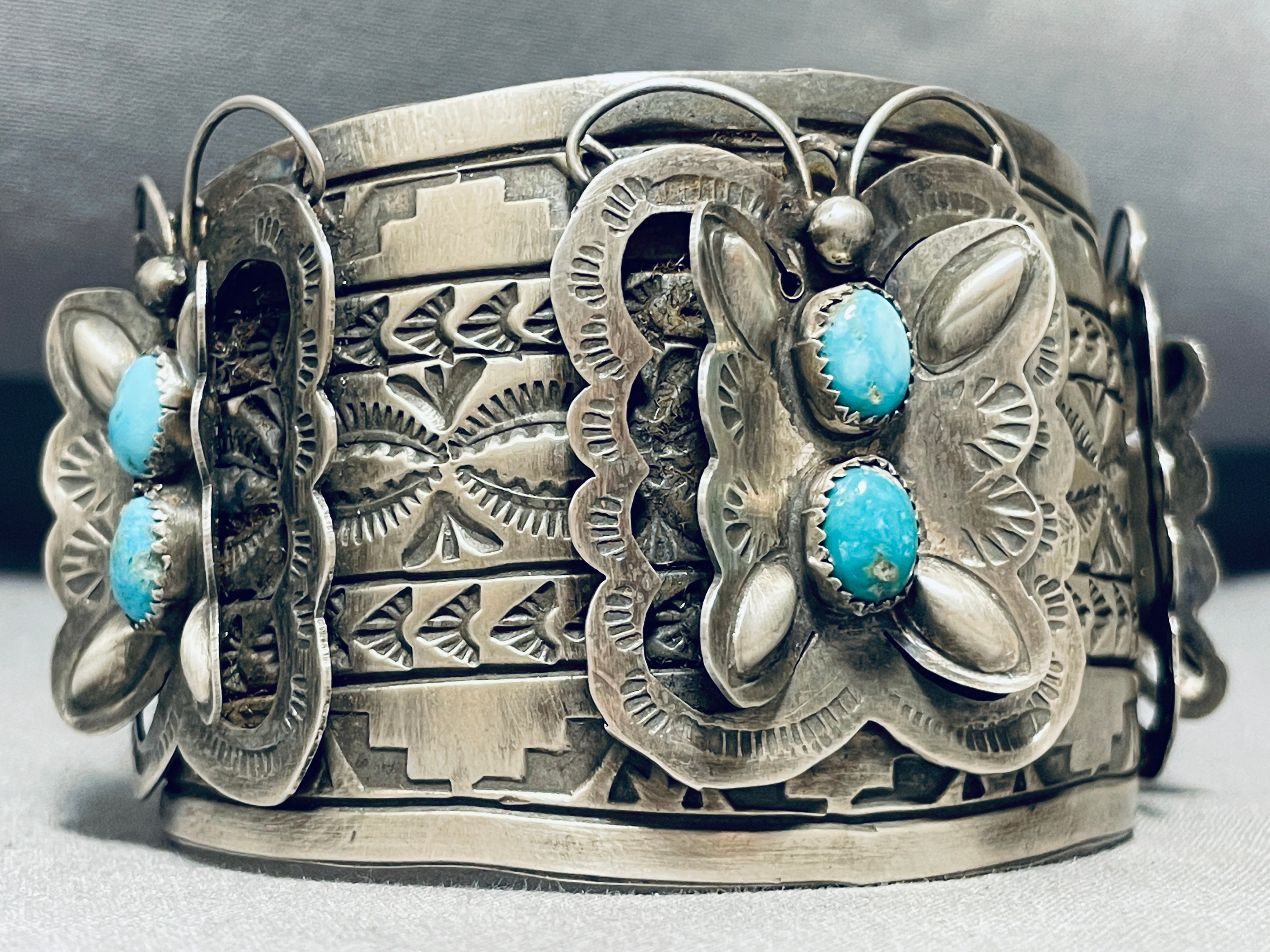 123 Gram Stunning Navajo Turquoise Sterling Silver Butterfly Bracelet - Perfect for Boho Fashion, Gift Giving & Special Occasions
