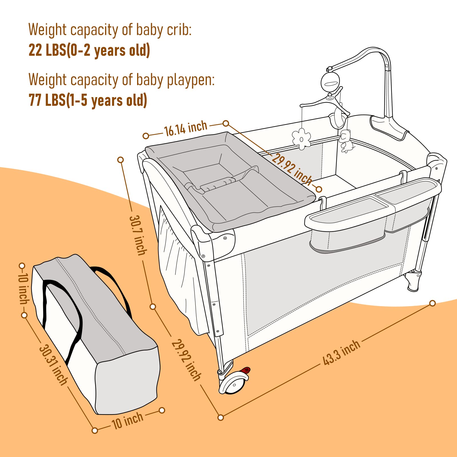 5-in-1 Portable Baby Crib with Bassinet, Changing Table & Playpen - Travel Sleeper with Mattress, Toys & Music Box for Newborns, Infants, Boys & Girls (Pink) | Perfect for Nursery, Bedroom & Travel Use
