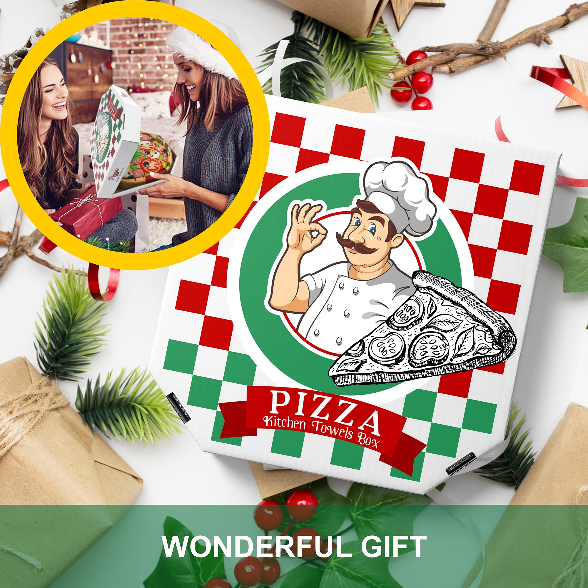 Eleville Funny Pizza Theme Kitchen Towels Set of 4 - Absorbent Dish Cloths & Decorative Hand Towels for Kitchen - Perfect Housewarming Gift for Mom & Friends - Ideal for Cooking, Baking & Holiday Decor (KTN006)