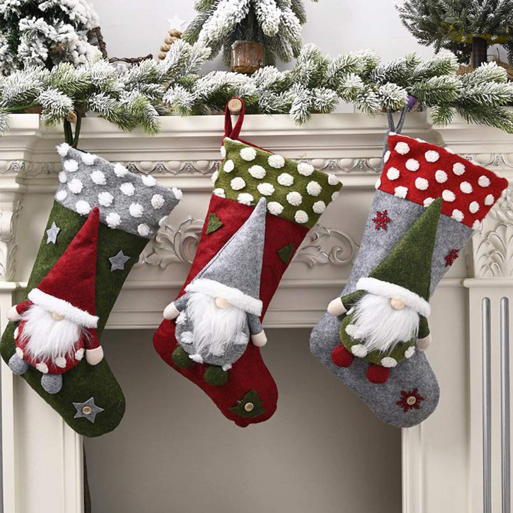 WLWLEO Christmas Stockings & Ornaments Set - Festive Holiday Decorations for Kids, Children, and Family - Perfect for Xmas Tree Decor, Gift Bags, Candy Storage, and Home Decoration