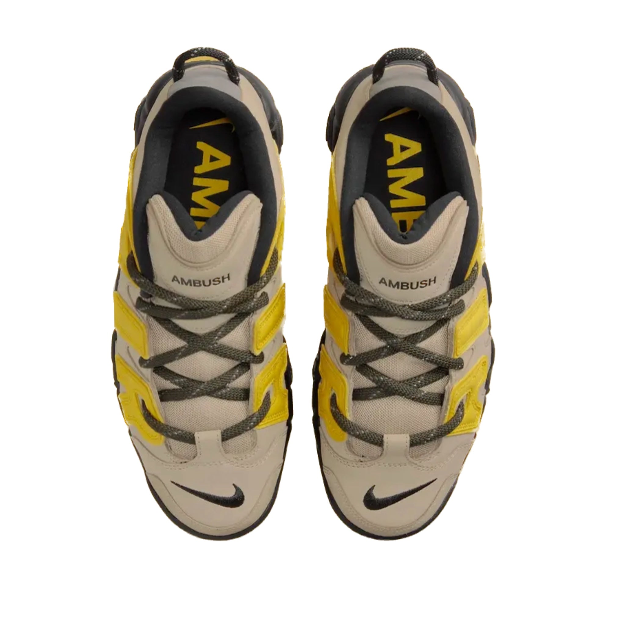 Nike Air More Uptempo Low AMBUSH Sneakers in Vivid Sulfur/Limestone/Black/Flat Pewter - Stylish Basketball Shoes for Streetwear & Casual Outfits