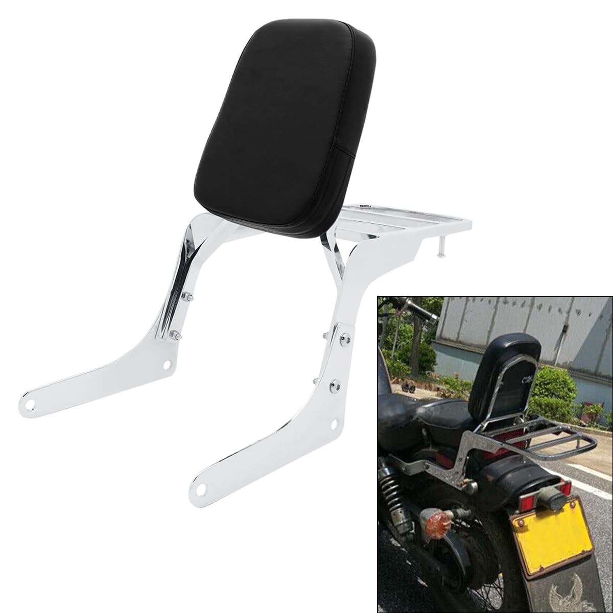 Motorcycle Passenger Backrest Sissy Bar with Luggage Rack & Comfort Pad - Fits Honda Rebel 250 CMX250 CMX250C CA250 - Silver | Enhanced Riding Comfort for Long Trips & Touring