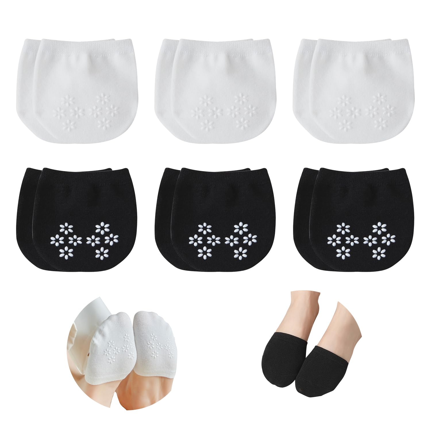 6 Pairs Women's Invisible Toe Socks - Non-Slip Half Socks for Shoes & Sandals