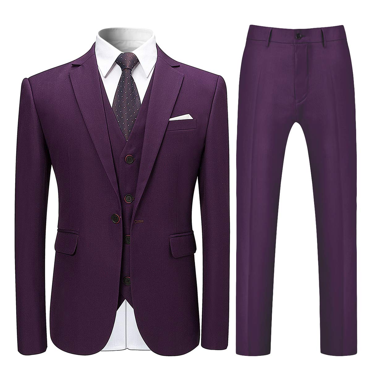 Allthemen Men's Slim Fit 3-Piece Tracksuit Set - Formal Suit Jacket, Vest & Trousers for Business, Weddings & Special Occasions