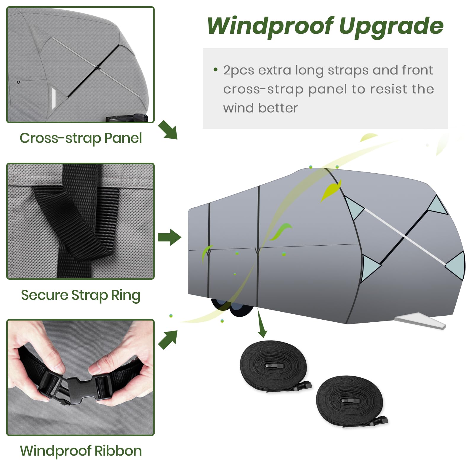 XGear Heavy-Duty 27'-30' RV Cover - 5-Layer Windproof & UV-Protected Travel Trailer Cover with Rip-Stop Fabric & 2 Extra Straps | Perfect for Outdoor Storage, Winter Protection, and Long-Term Travel