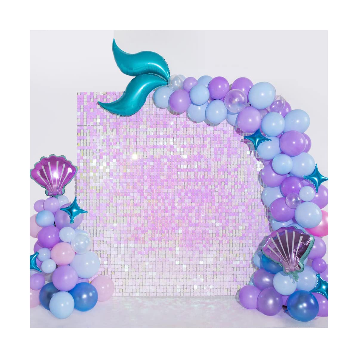 8x8ft Sweet Birthday Party Backdrop with Colorful Balloons & Mermaid Tail - Pink Glitter Sequins Photography Background for Cake Table Decor, Kids Party, Baby Shower & Birthday Photos