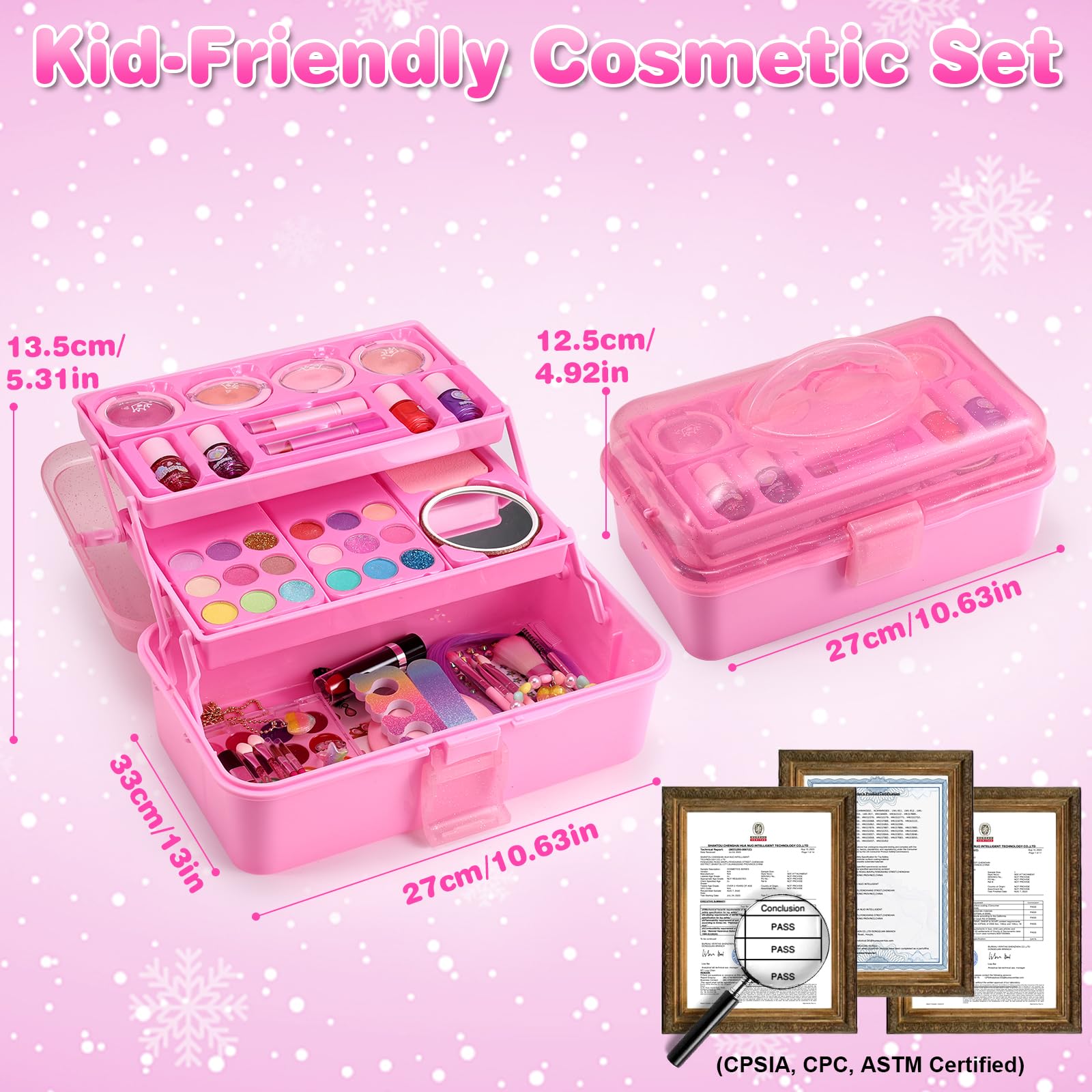 Anpro 68PCS Washable Kids Makeup Set - Princess Gift for Girls 3-10 Years (Pink) - Birthday & Christmas Present