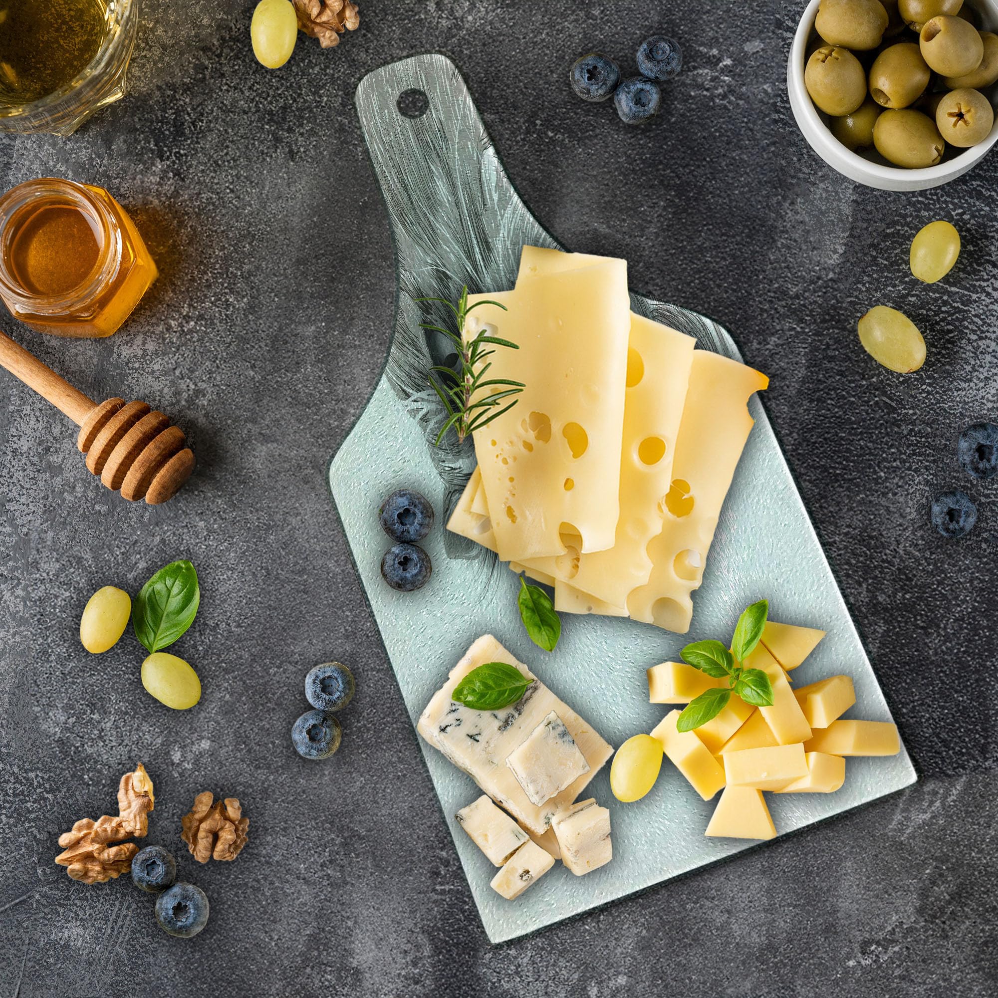 Ambesonne Cat Portrait Tempered Glass Cutting Board - Grey White Wine Bottle Shape - Decorative Serving Board for Kitchen, Cheese, Charcuterie & Party Platters - Perfect Gift for Cat Lovers & Home Decor