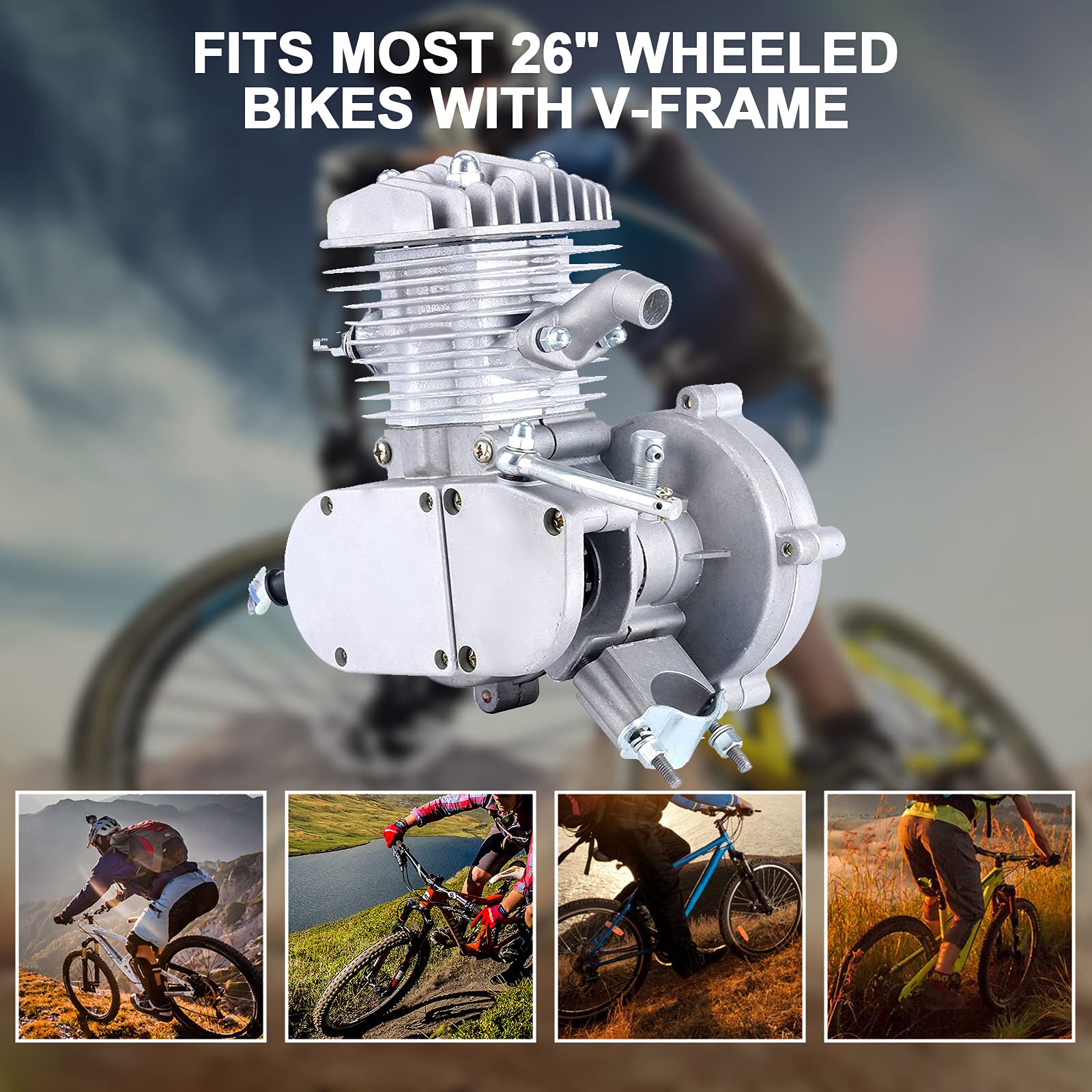 80cc 2 Stroke Bicycle Engine Kit - Motorized Bike Conversion Kit with Silver Finish | Perfect for Commuting, Off-Road Adventures & DIY Bike Projects