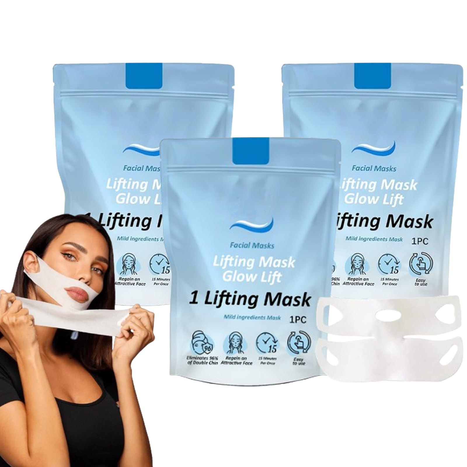 Chinology Chin Lifting Face Mask - Double Chin Reducer & Firming Treatment (3 Pack) - Anti-Aging Skin Tightening for Jawline Contour | Perfect for Home Spa, Self-Care Routine & Post-Workout Recovery