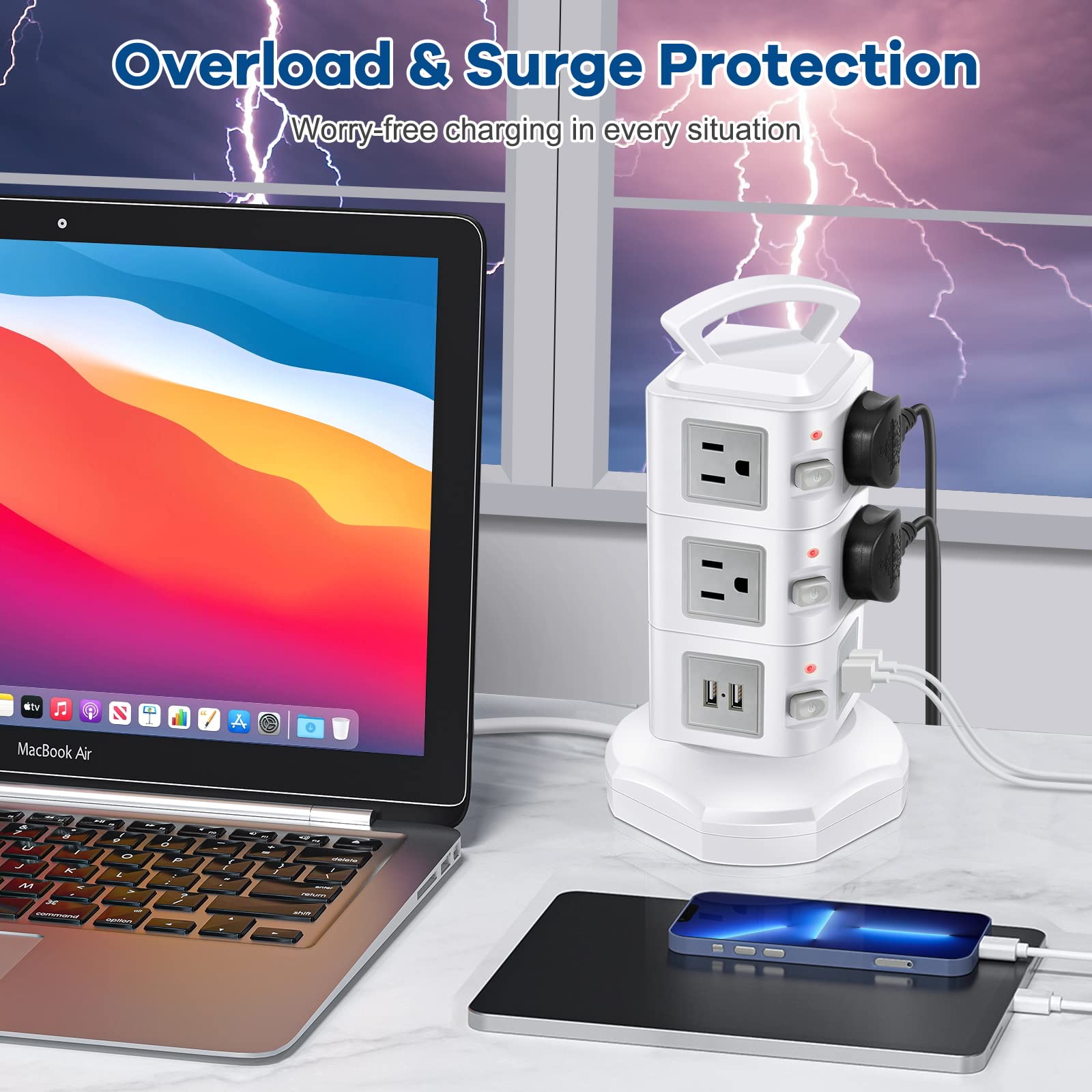 10-Outlet Power Strip with 4 USB Ports | Surge Protector for Office & Home Devices