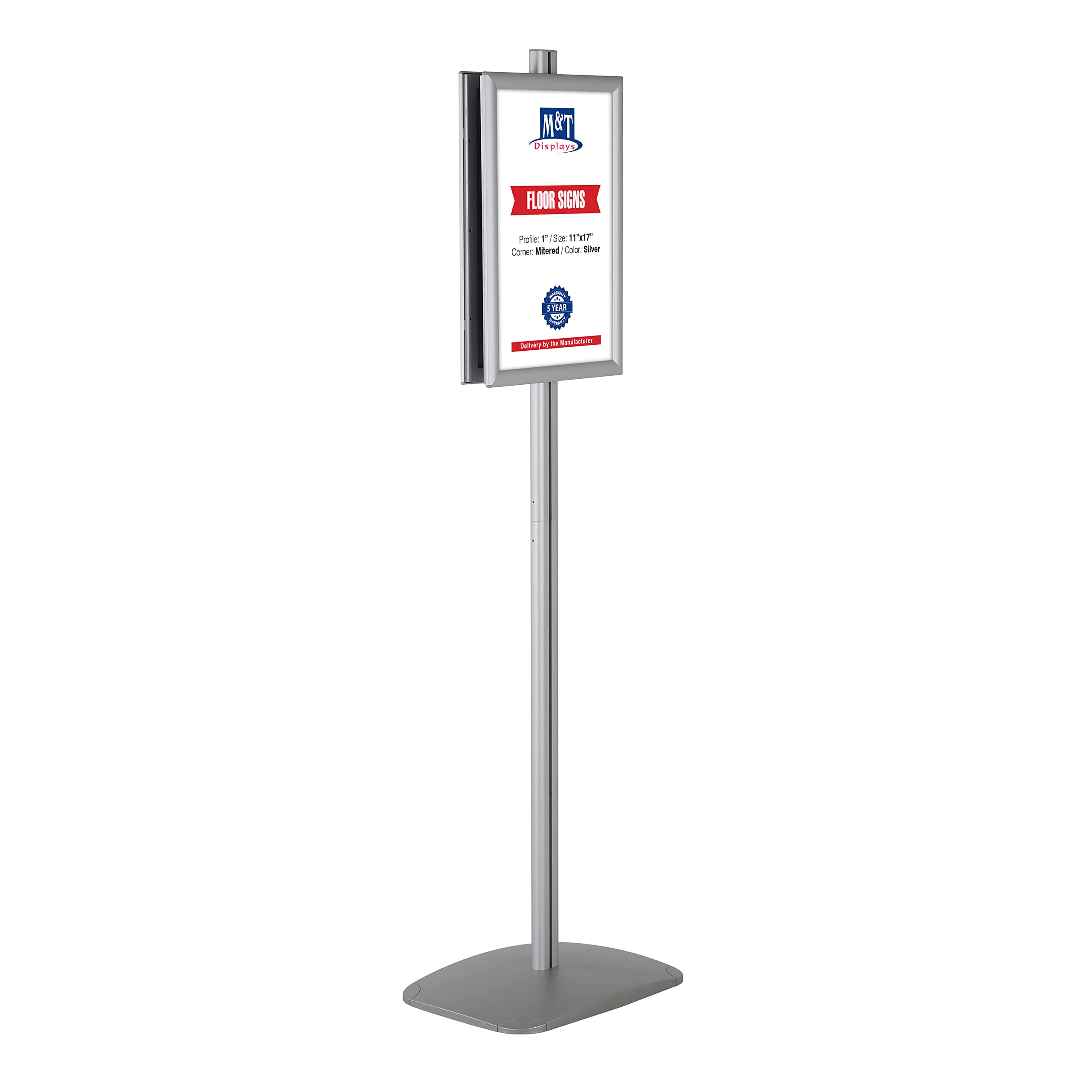 Double-Sided Aluminum Display Stand - 2x(11x17) Inch Silver Snap Frame for Brochures, Documents & Signs | Front Loading Portrait/Landscape | Ideal for Retail, Trade Shows & Office Use
