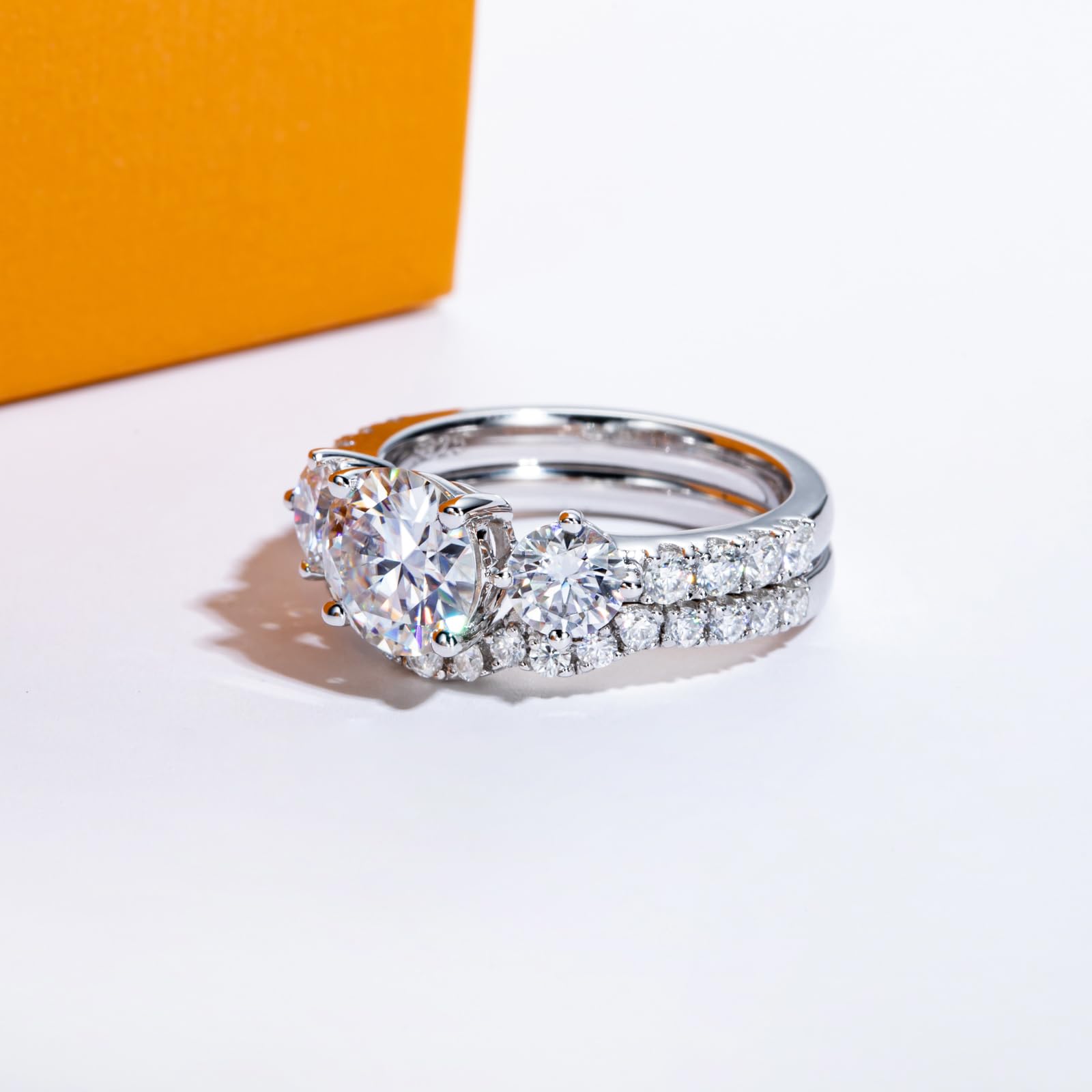 Moissanite Wedding Rings Set 3.7CTTW D Color VVS1 Clarity Round Brilliant Cut 925 Sterling Silver Engagement Ring & Band for Women with Certificate - Perfect for Proposals, Anniversaries & Bridal Jewelry Gifts