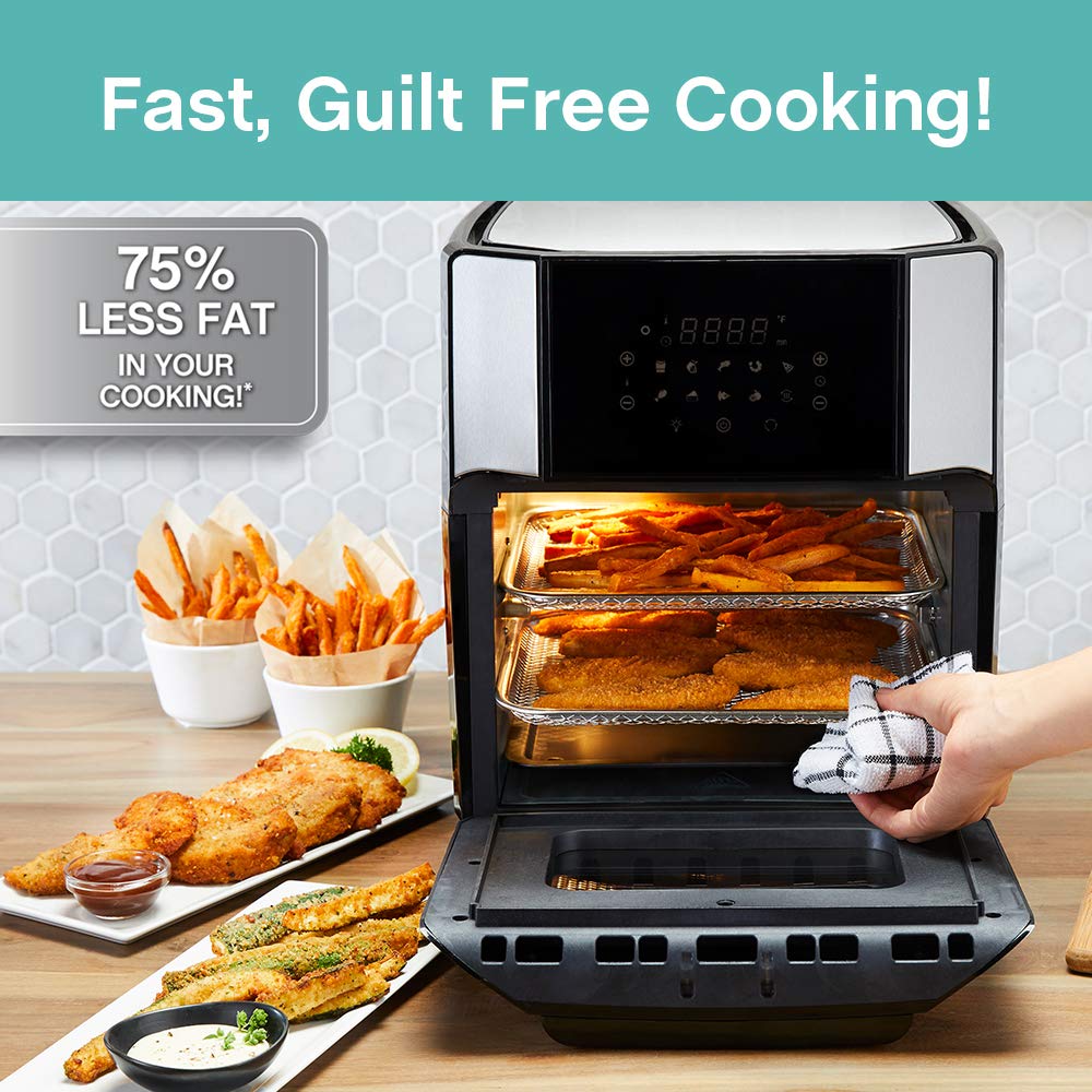 West Bend AFWB12BK13 12.6 Quart Digital Air Fryer Oven with Rotisserie - 1700W Countertop Convection Cooker with 10 Preset Menus for Roasting, Baking & Frying - Perfect for Family Dinners, Meal Prep & Healthy Cooking (Black)