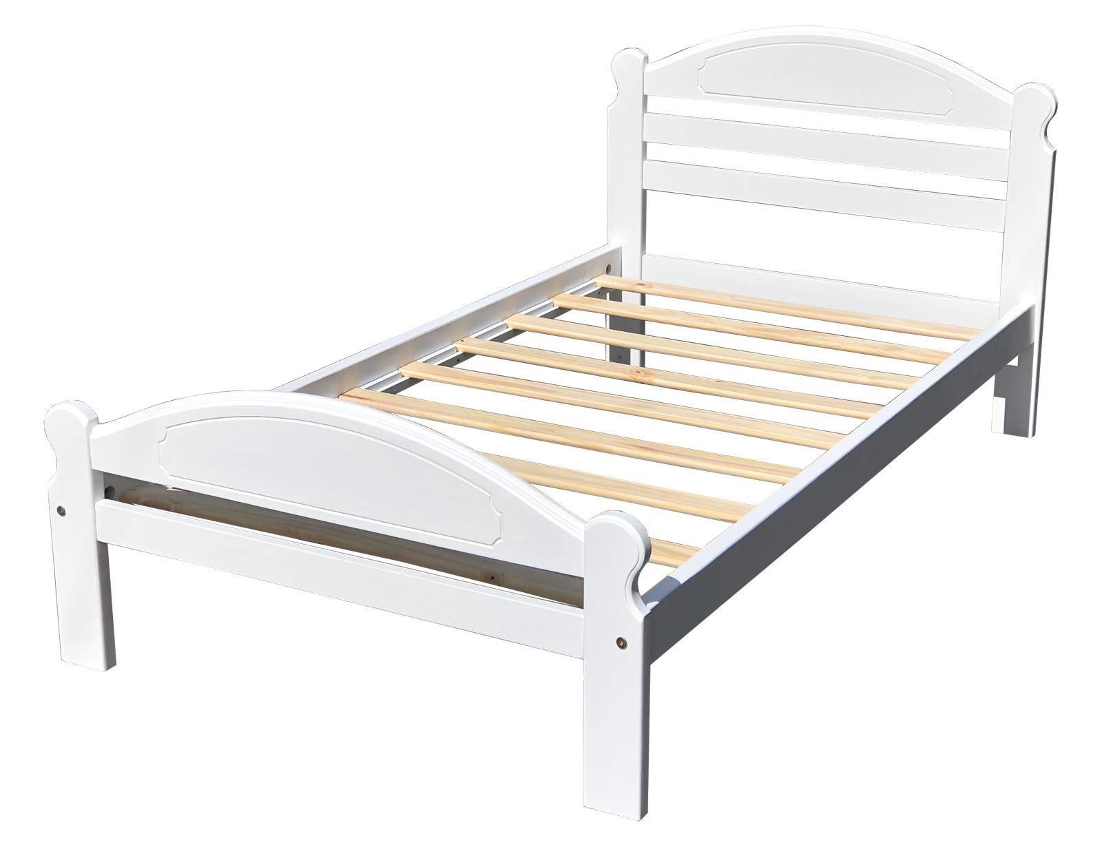 Twin Trundle Bed with Wooden Slats - Solid Pine Wood Frame, White Finish, 39