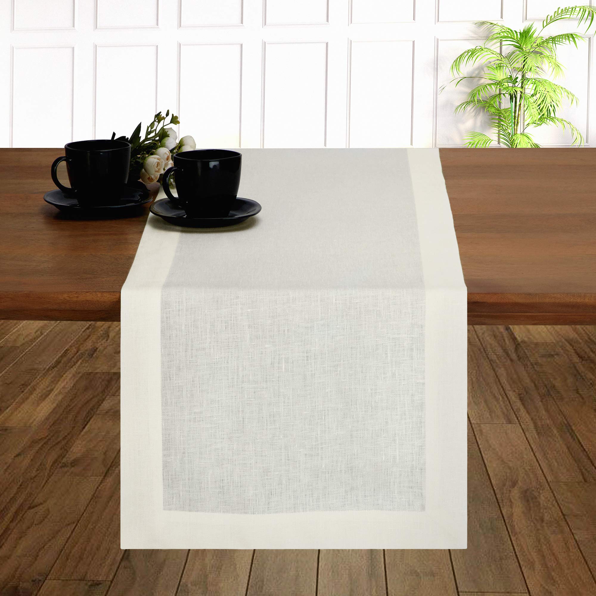 D'Moksha Homes Ivory Linen Table Runner - 14 x 108 Inch, 100% Pure Linen Hemmed Dining Table Runner, Machine Washable for Easy Care - Perfect for Spring, Summer, Fall Decor - Ideal for Dining Tables, Coffee Tables, Buffets and Special Occasions