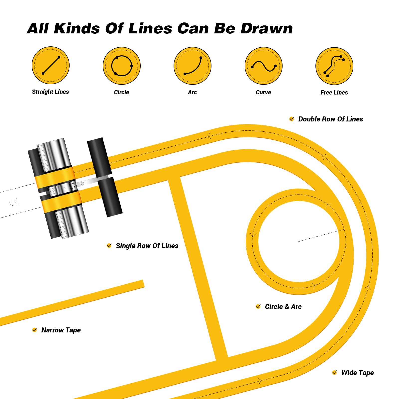Professional Line Striping Machine with Drawing Circle Kit - Parking Lot & Road Marking Paint Sprayer for Driveway, Asphalt, Concrete, Basketball & Pickleball Courts | Perfect for DIY Projects & Commercial Use