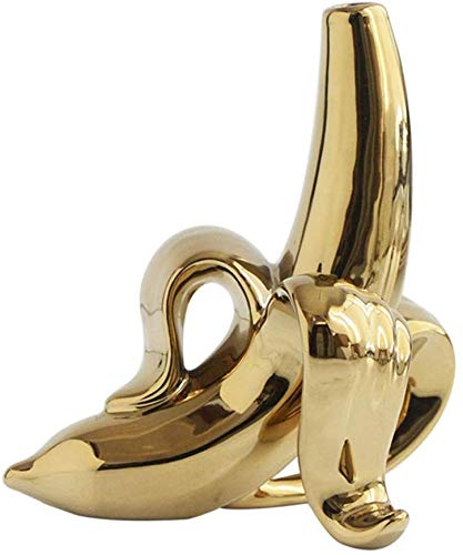 Lefran Banana Vase - Unique Ceramic Flower Pot for Home Decor, Plant Container & Single Stem Holder, Gold - Perfect for Boho Style Living Rooms, Kitchen Countertops & Office Desks
