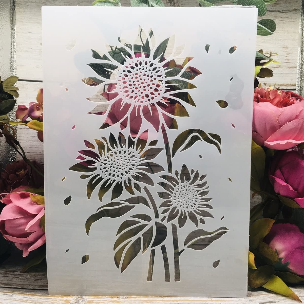 Sunflower DIY Layering Stencils for Painting on Wood & Crafts - A4 29x21cm Wall Art Template - Perfect for Home Decor, Scrapbooking & DIY Projects