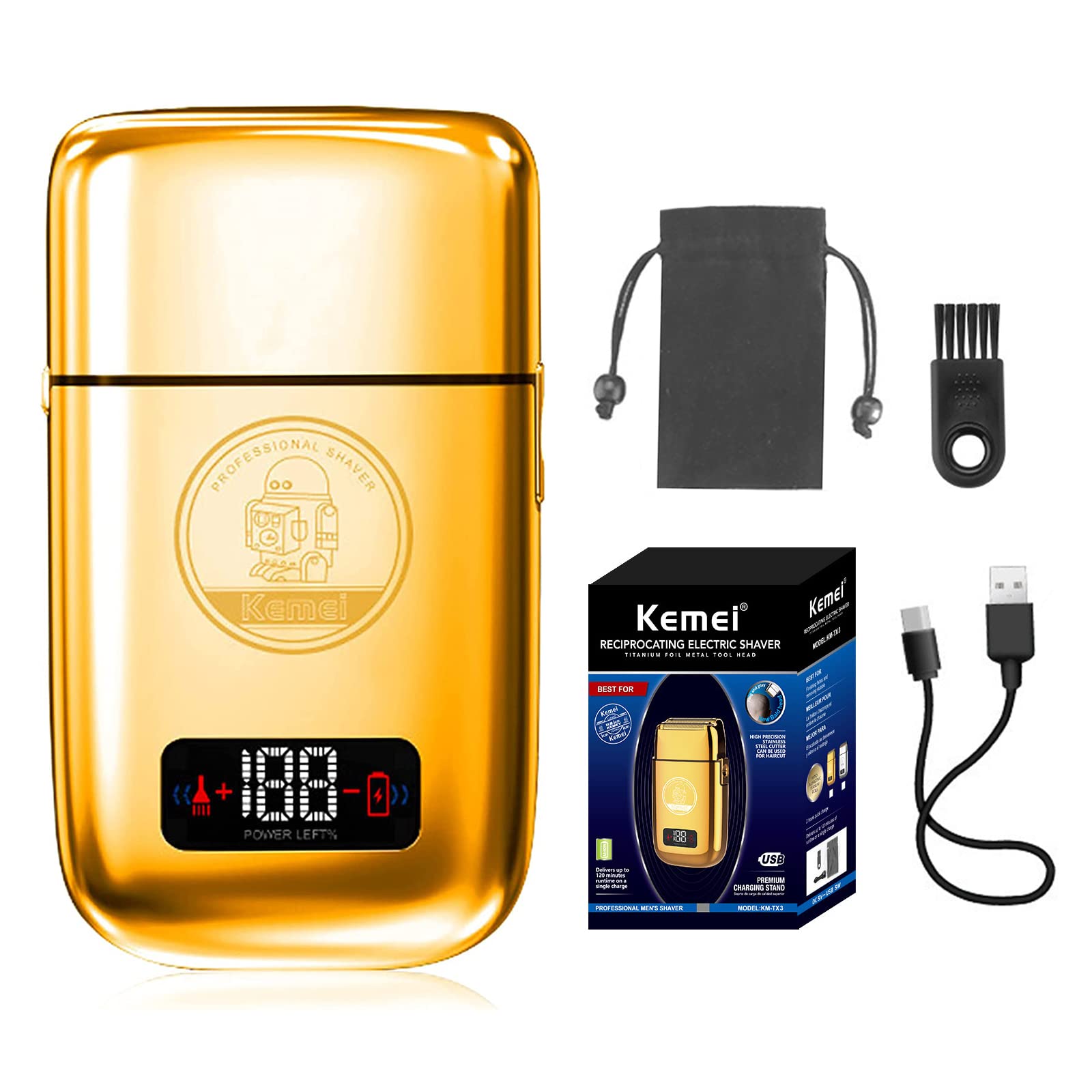 KEMEI Professional Cordless Electric Razor for Men - Titanium All Metal Beard Trimmer with USB Rechargeable Lithium Battery | Perfect for Travel, Business & Daily Grooming