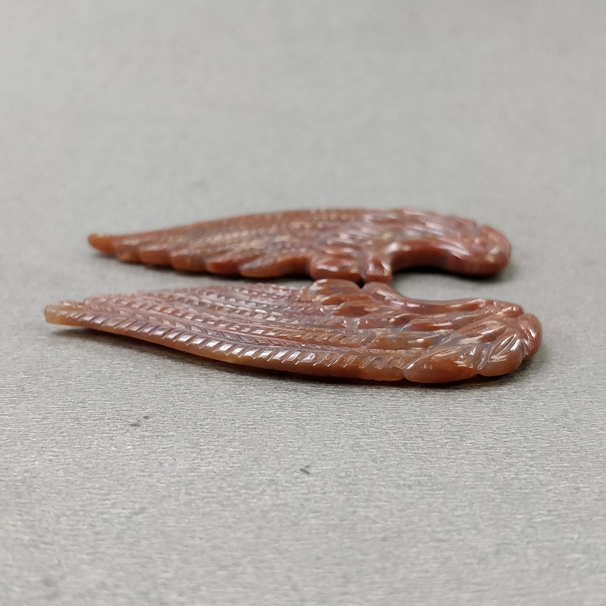 Natural Botswana Agate Gemstone Wing Carving - 50.95cts Untreated Hand Carved Pair (52x23mm) for Jewelry Making, Meditation & Home Decor