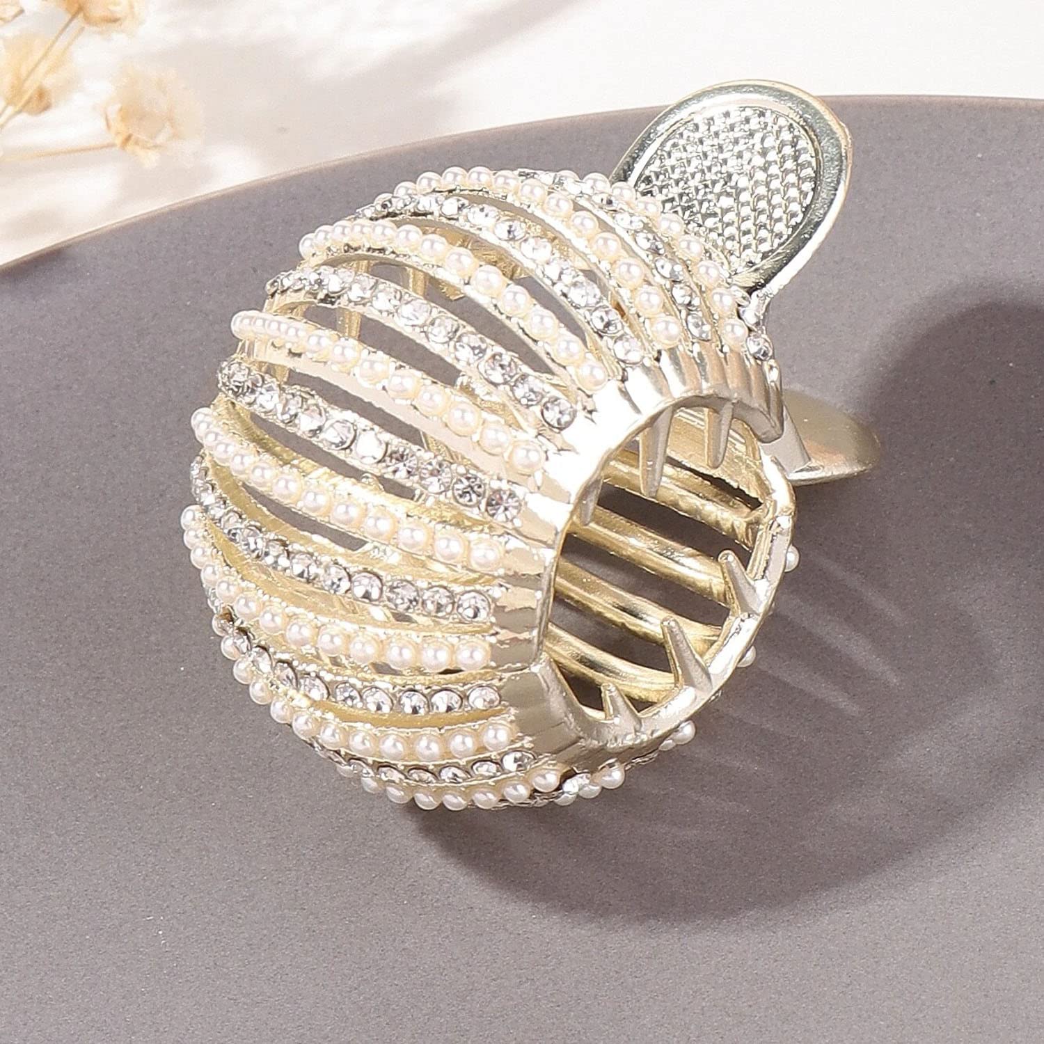 Ashkash 1Pc Women's Acrylic Ponytail Hair Claw Clip - Rhinestone Decor Metal Hair Clips for Women, Strong Hold Hair Accessories for Thin, Thick & Long Hair - Perfect for Work, Party & Everyday Hairstyles